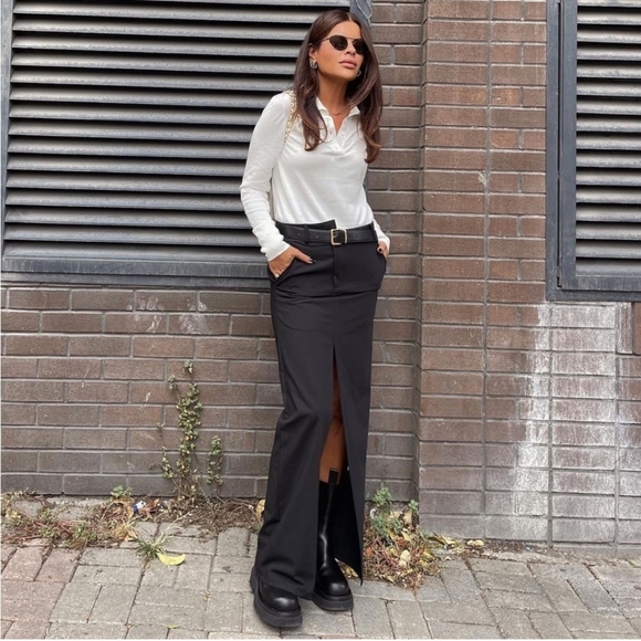 Zara * double waisted maxi skirt with front slit black - Picture 2 of 7